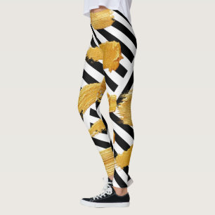 Stripe Gold Black & White Leggings