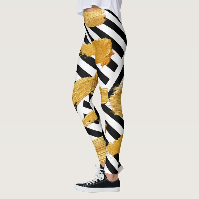 Stripe Gold Black & White Leggings  (Left)