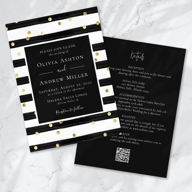 Stripe Gold Foil Spots QR All in One Wedding Invitation (Creator Uploaded)