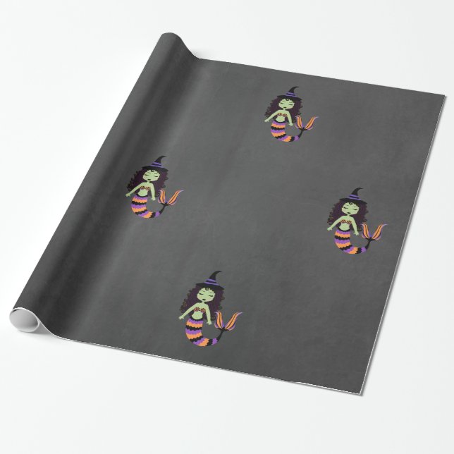 Stripe Halloween Mermaid Witch WRAP Wrapping Paper (Unrolled)
