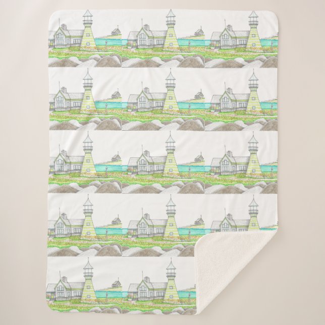 Stripe Lighthouse Sherpa Blanket (Front)