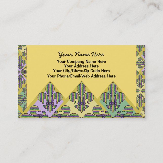 Stripe Mardi Gras Fleur de lis Business Card (Front)