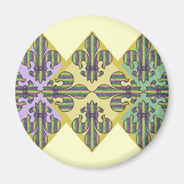 Stripe Mardi Gras Fleur de lis Magnet (Front)