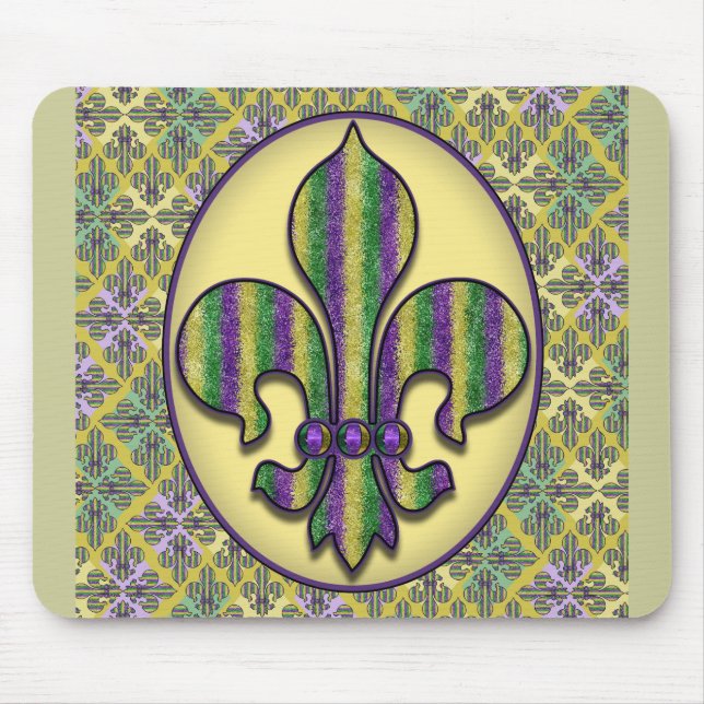 Stripe Mardi Gras Fleur de lis Mouse Mat (Front)