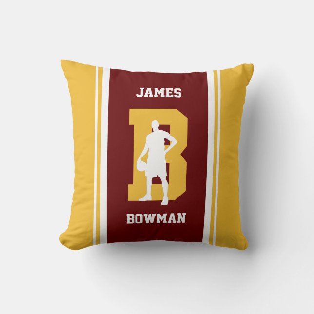 Stripe Maroon and Gold Basketball Throw Pillow (Front)