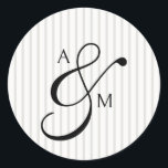 Stripe Monogram Script Ampersand Wedding Classic Round Sticker<br><div class="desc">Add a touch of timeless elegance to your wedding suite with our Preppy Luxury Wedding Sticker. Featuring your custom monograms in a refined serif font, joined by a graceful ampersand in classic calligraphy, this design is a nod to old money charm and elevated simplicity. Framed by a rich Scottish tartan...</div>