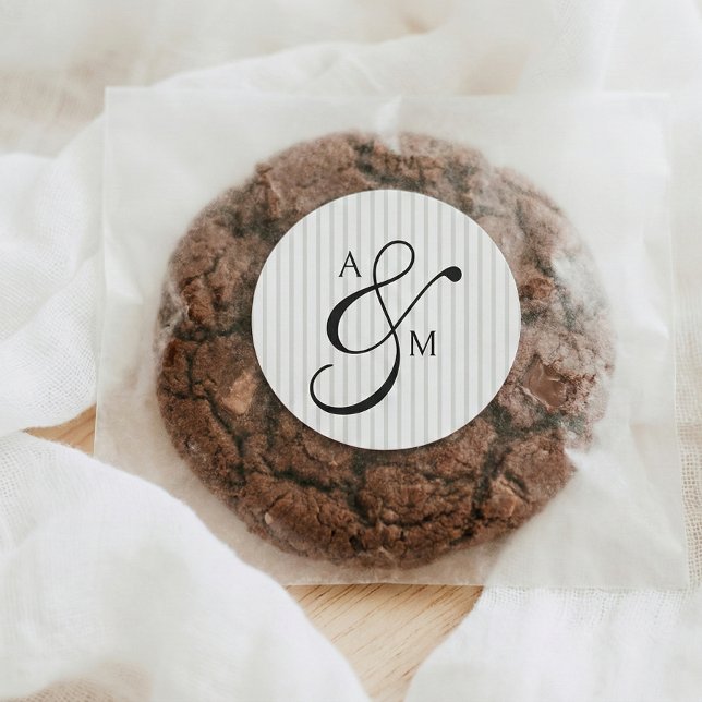 Stripe Monogram Script Ampersand Wedding Classic Round Sticker (Creator Uploaded)