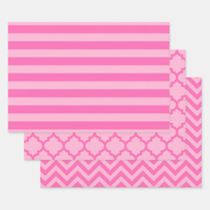 Stripe Moroccan Chevron DIY Colours 2 Tone Pink Wrapping Paper Sheet