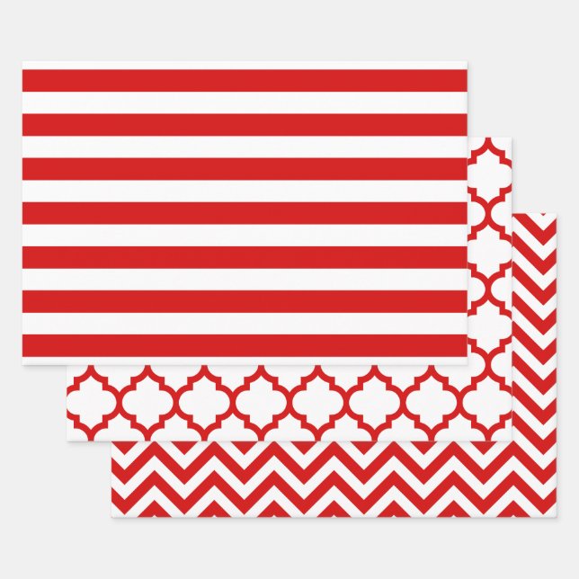 Stripe Moroccan Chevron DIY Colours White Red Wrapping Paper Sheet (Set)
