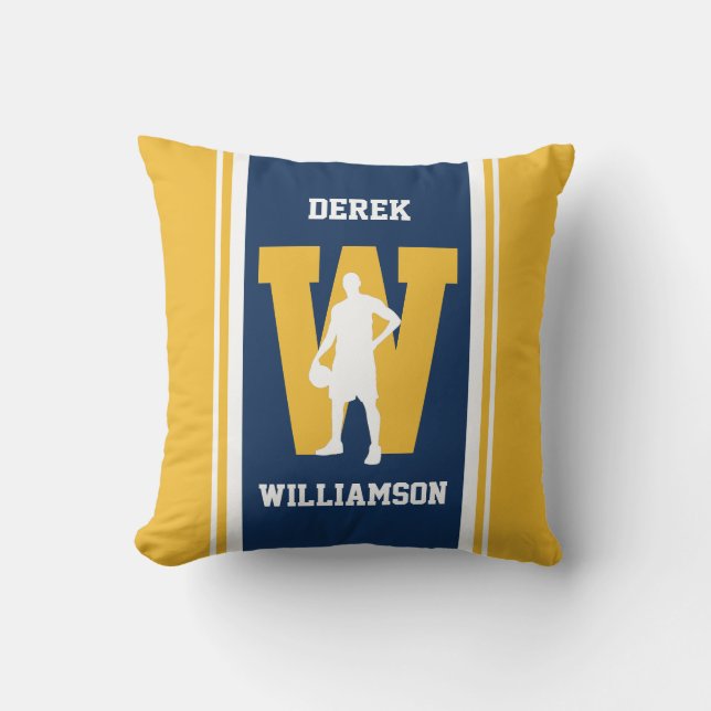 Stripe Navy and Gold Basketball Throw Pillow (Front)