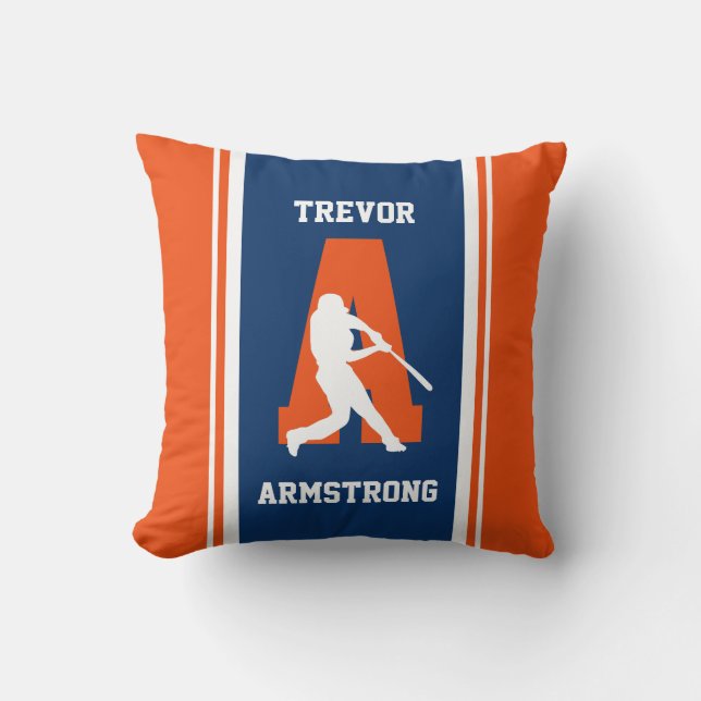 Stripe Navy and Orange Baseball Cushion (Front)
