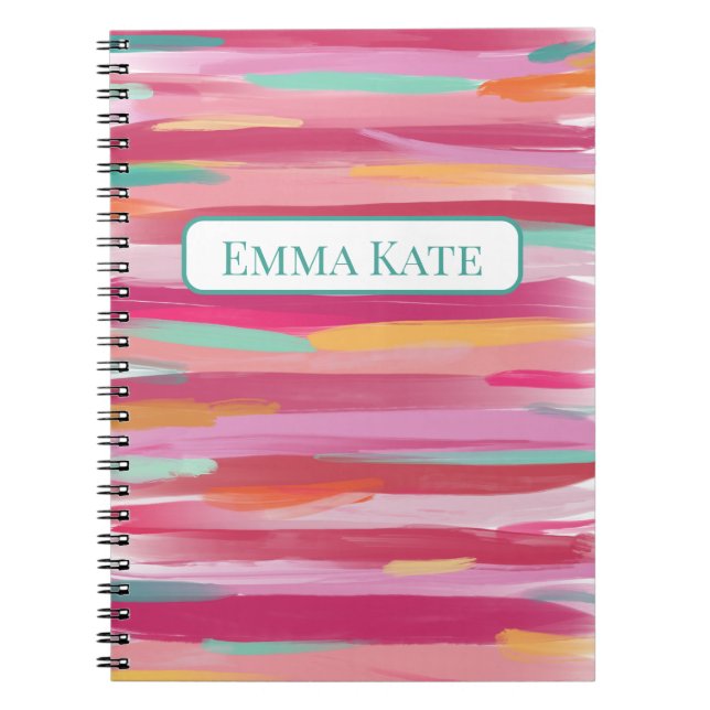 Stripe Painted Pink Notebook (Front)
