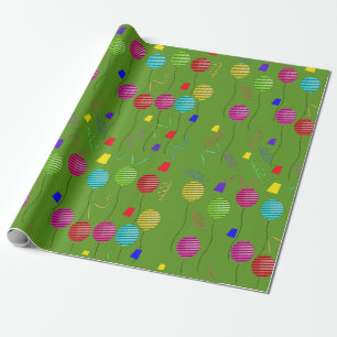 Stripe Party Balloons and Colourful Ribbon Wrapping Paper