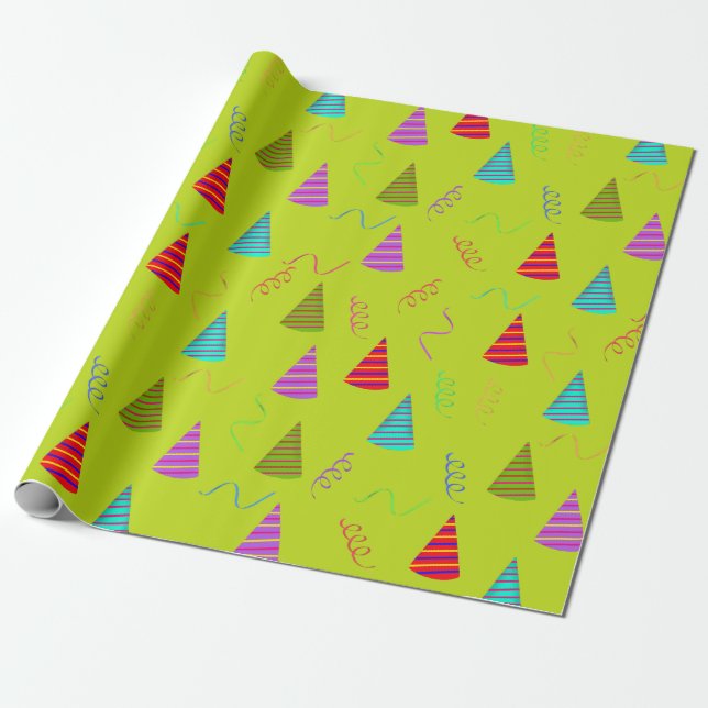 Stripe Party Hat Colourful Ribbon  Wrapping Paper (Unrolled)