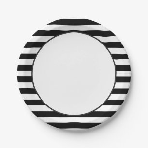 Stripe Pattern   Black and White Paper Plate
