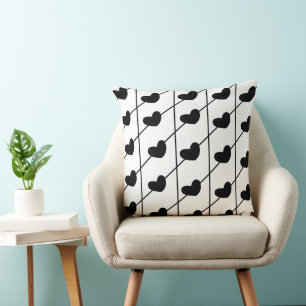 Stripe Pattern Black and White with Black Hearts Cushion