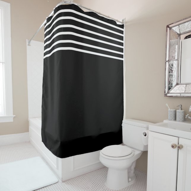 Stripe Pattern Black White Theme Decor Elegant Shower Curtain (In Situ)