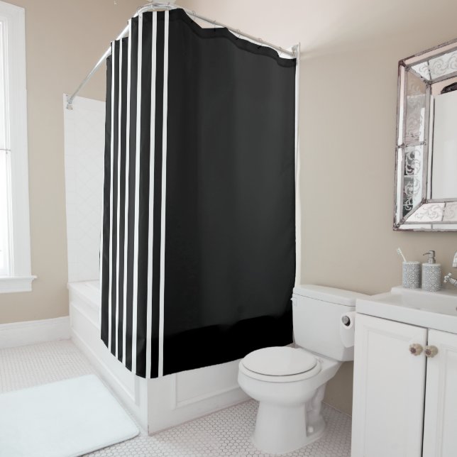Stripe Pattern Black White Theme Decor Stylish Shower Curtain (In Situ)