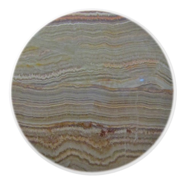Stripe Pattern Earth Tone Onyx Polished Stone Ceramic Knob (Front)