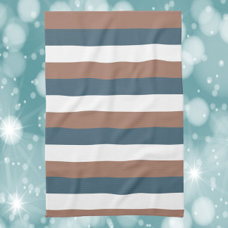 Stripe Pattern Mocha Brown Teal White Tea Towel