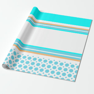 Stripe Pattern Orange Aqua Blue Party Wrapping Paper