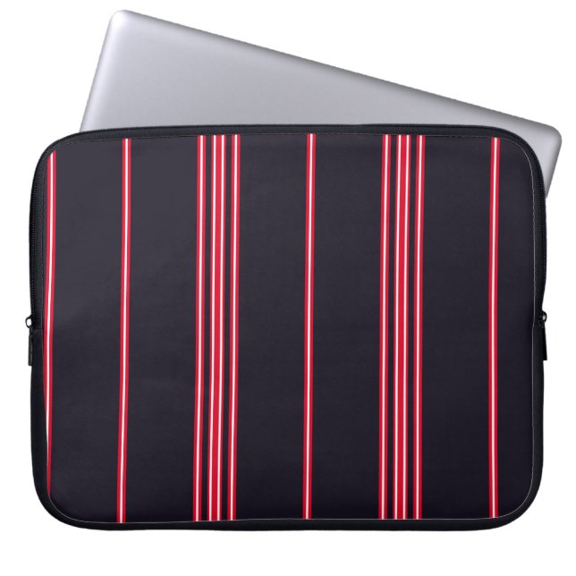 Stripe pattern with navy blue, white and red verti laptop sleeve (Front)