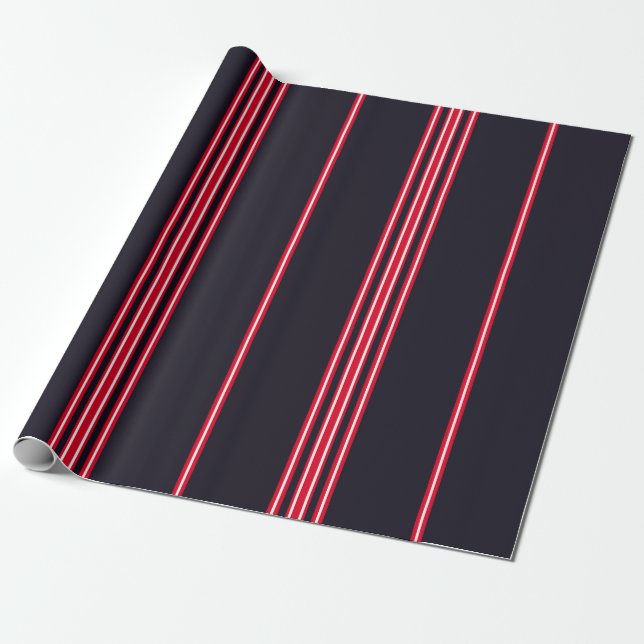 Stripe pattern with navy blue, white and red verti wrapping paper (Unrolled)