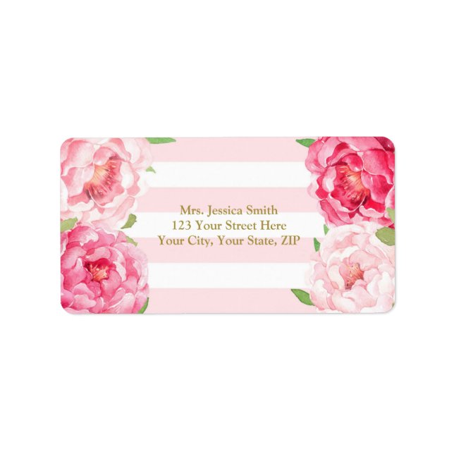 Stripe Pink Blush Floral Return Address Label (Front)