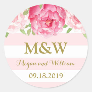 Stripe Pink Floral Monogram Wedding Favour Tag