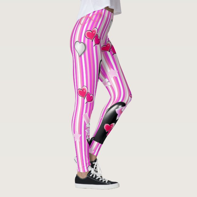 Stripe Pink Hearts Lipstick Leggings (Right)