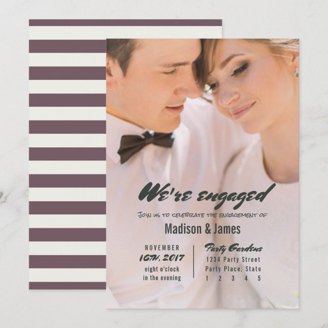 Stripe | plum | Engagement Party Invitations (Front/Back)
