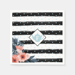 Stripe Polka Dot Vintage Floral Tea Party Monogram Napkin