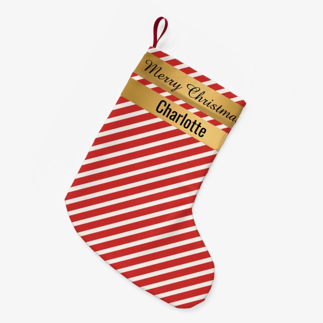 STRIPE Red Christmas Stocking GOLD DOUBLE SiDED (Front (Hanging))