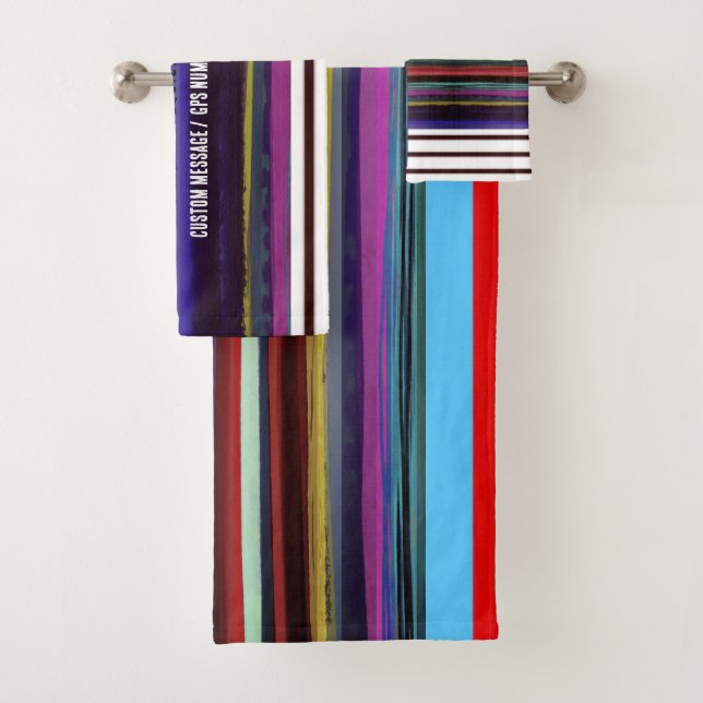 Stripe retro lines horizontal handpainted DIY Bath Towel Set (Insitu)