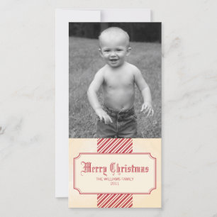 Stripe Ribbon Christmas Photo Greeting Holiday Card