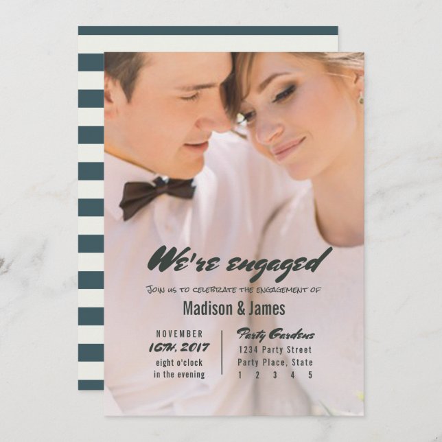 Stripe | sapphire | Engagement Party Invitations (Front/Back)