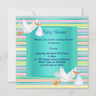 STRIPE STORK TEAL BABY SHOWER INVITATION