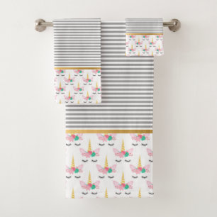 STRIPE UNICORN GOLD BATHROOM TOWEL SET