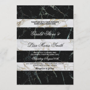 Stripe Wedding Invitations Black & White Marble