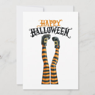 Stripe Witch Leg Tights Stocking Happy Halloween Holiday Card