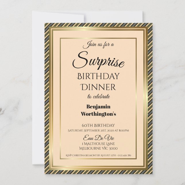 Striped 60th Surprise Birthday Dinner Invitation (Front)