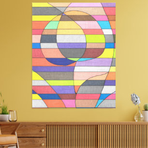 Striped Abstract with Colourful Ovals and Curves Canvas Print