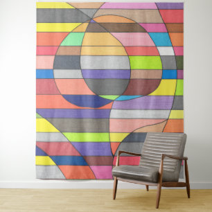 Striped Abstract with Colourful Ovals and Curves Tapestry