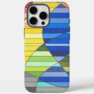 Striped Abstract with Yellow and Blue Shapes iPhone 16 Pro Max Case