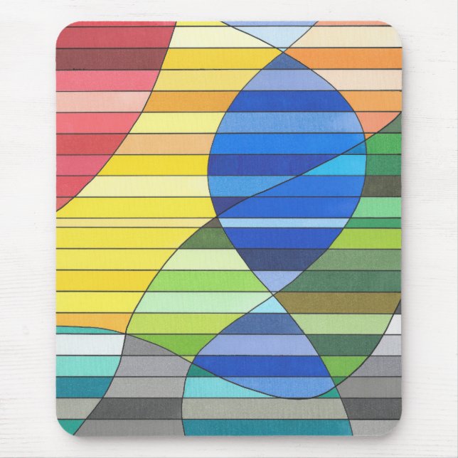 Striped Abstract with Yellow and Blue Shapes Mouse Mat (Front)