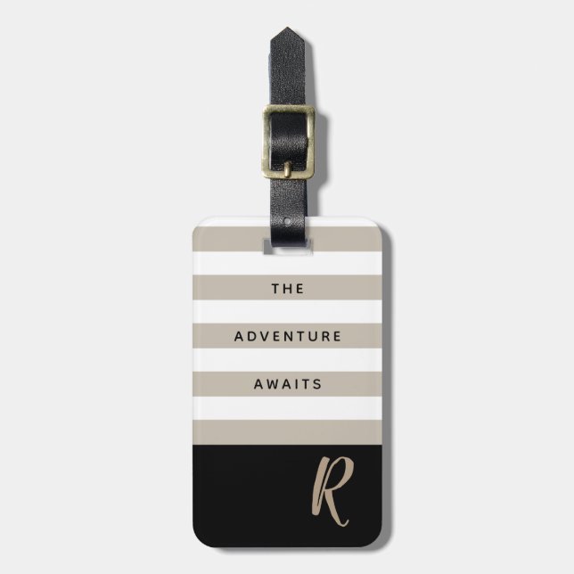 Striped Adventure Awaits Customisable Monogram Luggage Tag (Front Vertical)