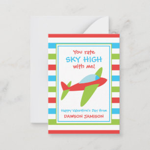 Striped Aeroplane Valentine's Classroom Cards