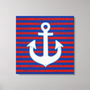 striped anchor blue red canvas print