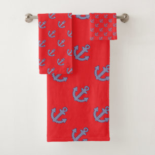 Striped Anchor Repeat Red    Bath Towel Set