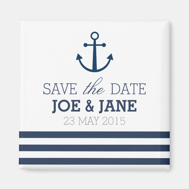 Striped anchor save the date magnet (Front)